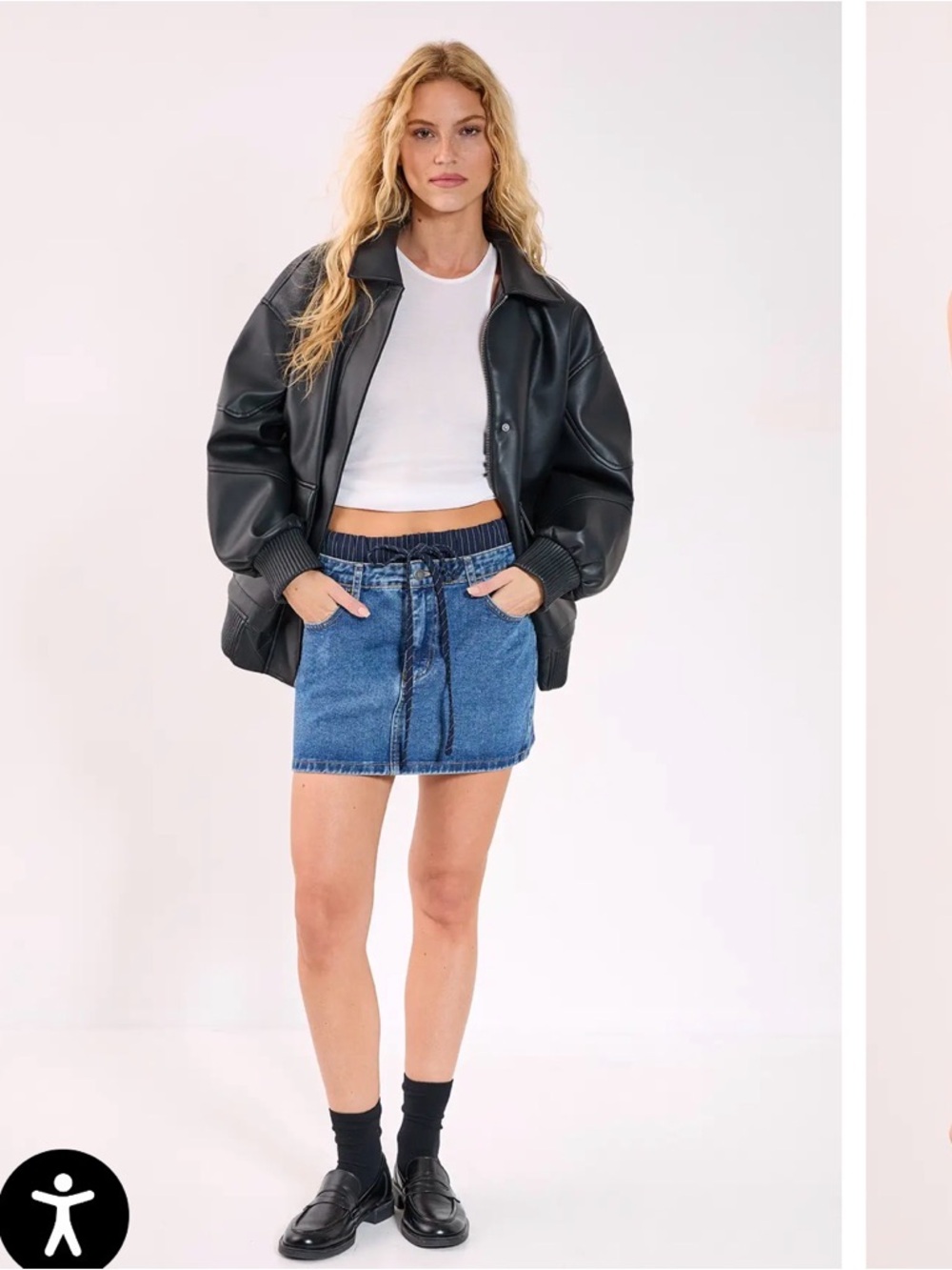 Nasty Gal Two-Tone Blue Denim Drawstring Mini Skirt